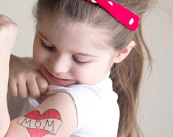 mothers day gift for mom, temporary tattoo for girls, mom heart tattoo, gift for her, kids fake tattoo, red heart mum tattoo for children