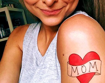 funny mother's day gift, mom heart temporary tattoo, fake tattoo for kids, girl mom gift from daughter, mothers day photoshoot prop