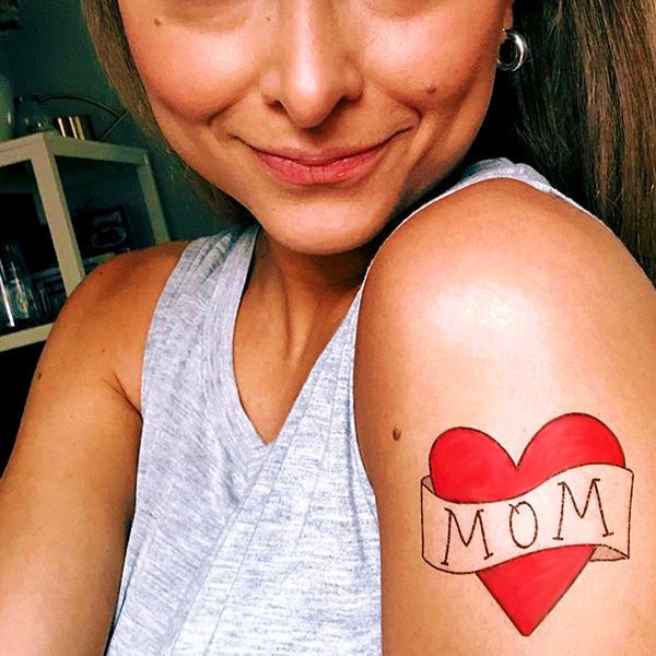 funny mother's day gift, mom heart temporary tattoo, fake tattoo for kids, girl mom gift from daughter, mothers day photoshoot prop