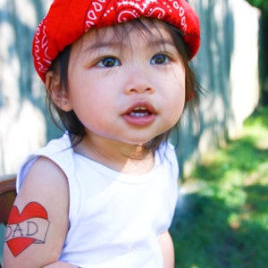 funny father's day gift for him, gift for dad from daughter, dad heart temporary tattoo, photoshoot prop, red heart tattoo for kids image 6