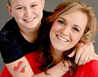 funny mother's day gift for mom, heart temporary tattoo, photography prop, gift from son, kids fake tattoos, red heart tattoo boy mom gift