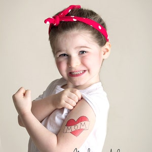 mom tattoo for kids, mother's day gift for her, red heart temporary tattoo, photography supply, children photoshoot prop, mom heart tattoo image 1