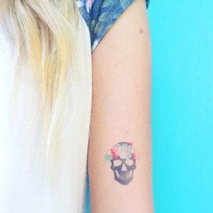 halloween matching best friend costume, flower crown skull temporary tattoos, floral skeleton tattoos, pirate skull flower tattoo for her 5