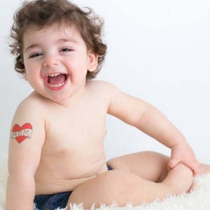 funny gift for mom, mother's day gift for her from son, red heart temporary tattoo, gift for kid, baby photoshoot prop, i love mom SMALL image 2