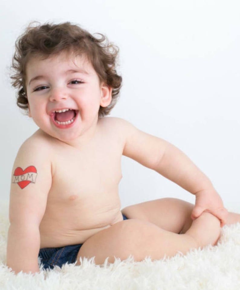 funny gift for mom, mother's day gift for her from son, red heart temporary tattoo, gift for kid, baby photoshoot prop, i love mom SMALL image 2