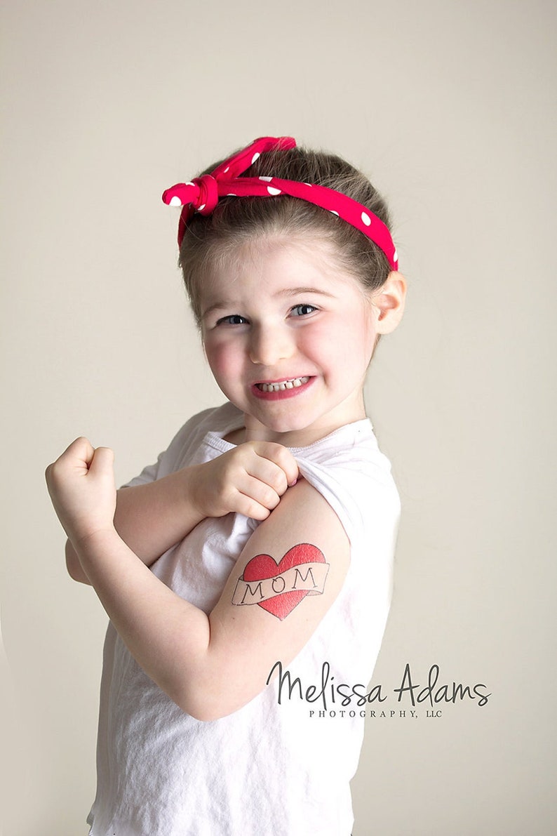 mother's day gift for her, gift from daughter, temporary tattoo, mom heart tattoo from baby, fake tattoo for children, photography prop image 1