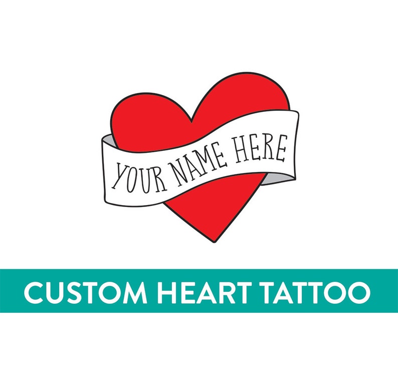 personalized mothers day gift for her, custom heart temporary tattoo, red heart fake tattoo custom name tattoo, gift for new mom or dad image 1