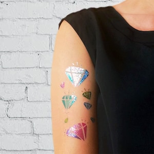 iridescent diamond tattoos, metallic temporary tattoos, bachelorette party favors, rainbow gem tattoos, colorful gemstone tattoos 2