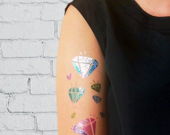 iridescent diamond tattoos, metallic temporary tattoos, bachelorette party favors, rainbow gem tattoos, colorful gemstone tattoos 2
