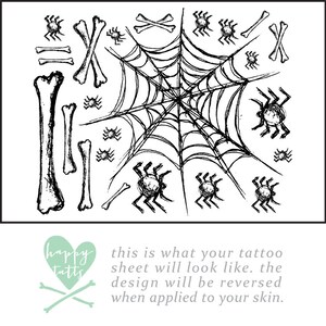 costume temporary tattoo spiderweb halloween tattoos fake tattoos sheet of creepy spooky spiders bones spider web tattoos for kids 1 image 3