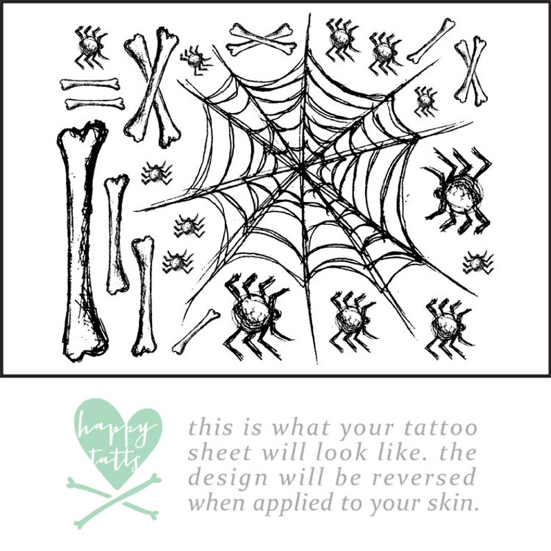 costume temporary tattoo spiderweb halloween tattoos fake tattoos sheet of creepy spooky spiders bones spider web tattoos for kids 1 image 3