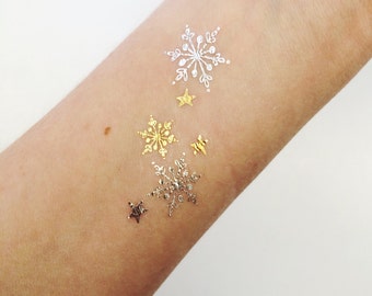 metallic snowflake tattoos, christmas gift, fake tattoos, gold snowflake temporary tattoos, glitter star tattoos, woodland tree tattoos 2