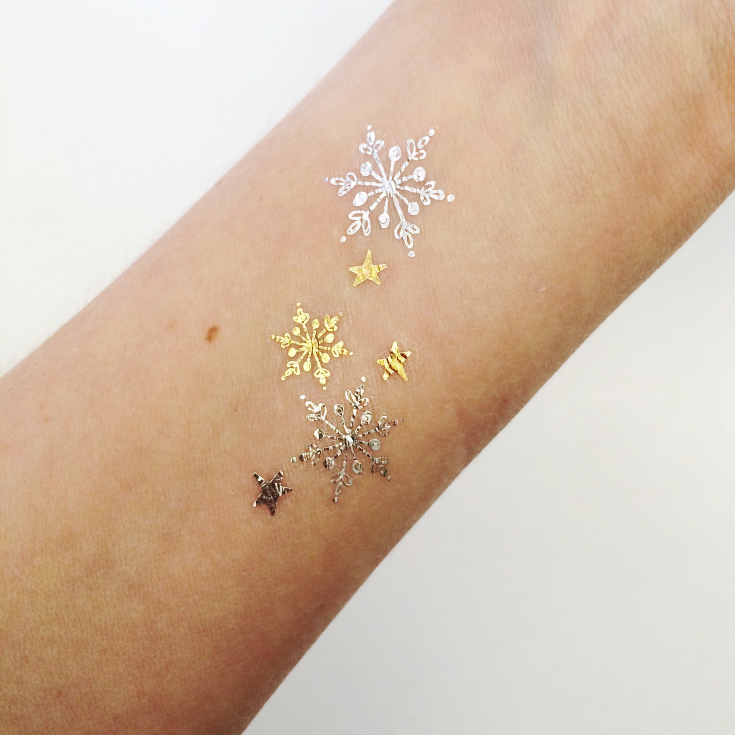 Glitter Blue and Silver Snowflake Removable Tattoos - Add Glitz to Cold  Days!
