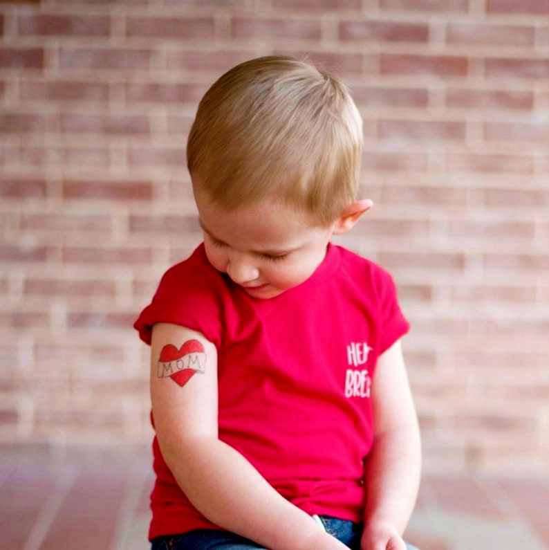 funny gift for mom, mother's day gift for her from son, red heart temporary tattoo, gift for kid, baby photoshoot prop, i love mom SMALL image 6