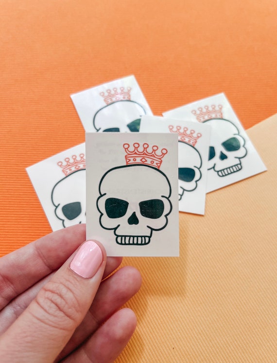 Skull Temporary Tattoo Skeleton With Crown Spooky Season - Etsy