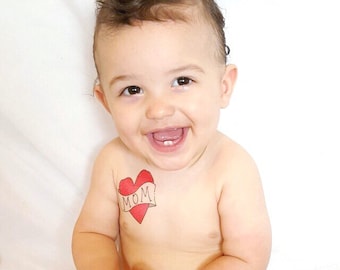 funny mothers day gift for kids, mom temporary tattoo, boy mom tattoo, gift for her, fake tattoo, vintage red heart tattoo for children