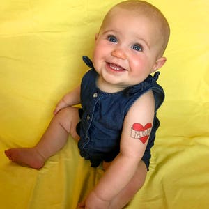 funny gift for mom, mother's day gift for her from son, red heart temporary tattoo, gift for kid, baby photoshoot prop, i love mom SMALL image 4