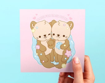 Valentine Otters Card - Cute Kawaii Otter Couple | Otter Valentine's Day Card | Otter Greeting Card  | Valentine Gift