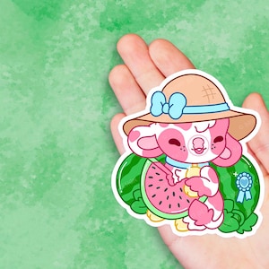 Sorbet the Watermelon Cow - Cute Kawaii Vinyl Sticker | Laptop Sticker |  Water bottle Sticker | Waterproof Sticker Decal | Gift