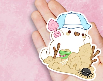 Summerween Beach Ghost - Cute Kawaii Vinyl Sticker | Laptop Sticker |  Water bottle Sticker | Waterproof Sticker Decal | Gift