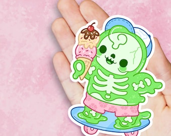 Summerween Slime Skeleton Skater - Cute Kawaii Vinyl Sticker | Laptop Sticker |  Water bottle Sticker | Waterproof Sticker Decal | Gift