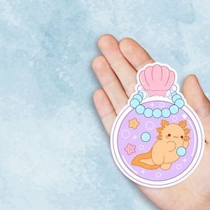 Mermaid Bottle Lotl - Axolotl Cute Kawaii Vinyl Sticker | Laptop Sticker |  Water bottle Sticker | Waterproof Sticker Decal | Gift