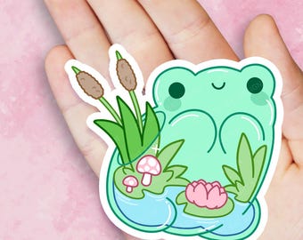 Frog Swamp Aquarium - Cute Kawaii Vinyl Plant Sticker | Laptop Sticker |  Water bottle Sticker | Waterproof Decal | Gift