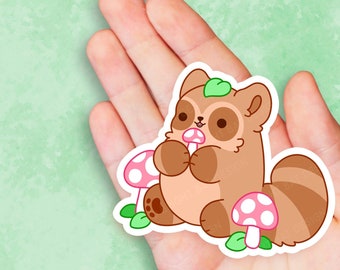 Mushroom Raccoon - Cute Kawaii Vinyl Sticker | Laptop Sticker |  Water bottle Sticker | Gift