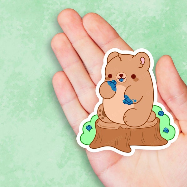 Blueberry Bear - Cute Kawaii Vinyl Sticker | Laptop Sticker |  Water bottle Sticker | Gift