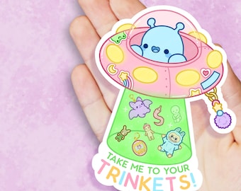 Take Me To Your Trinkets Alien UFO - Cute Kawaii Vinyl Sticker | Laptop Sticker | Waterproof Sticker Decal | Gift