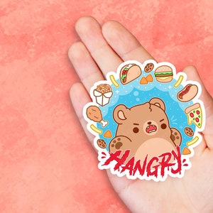 Hangry Bear - Cute Kawaii Funny Foodie Vinyl Sticker | Laptop Sticker |  Water bottle Sticker | Gift