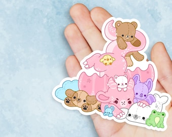 Plushie Hoarding Dragon - Cute Kawaii Vinyl Sticker | Laptop Sticker |  Water bottle Sticker | Waterproof Sticker Decal | Gift