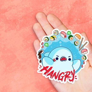 Hangry Sushi Shark - Cute Kawaii Vinyl Sticker | Laptop Sticker |  Water bottle Sticker | Waterproof Sticker Decal | Gift