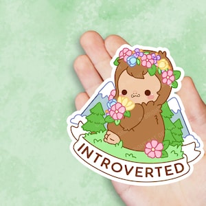 Introverted Bigfoot - Cute Kawaii Vinyl Sticker | Laptop Sticker |  Water bottle Sticker | Waterproof Sticker Decal | Gift