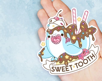 Sweet Tooth Shark - Cute Kawaii Vinyl Sticker | Laptop Sticker |  Water bottle Sticker | Waterproof Sticker Decal | Gift