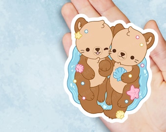 Otter Paar - Niedlicher Kawaii Vinyl Aufkleber | Laptop Aufkleber | Wasserflasche Aufkleber | Wasserdichter Aufkleber | Geschenk