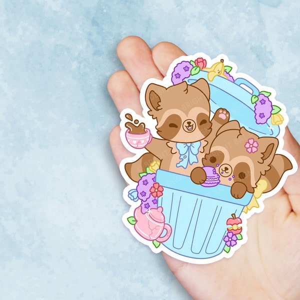 Trash Can Tea Party Raccoons - Cute Kawaii Vinyl Sticker | Laptop Sticker |  Water bottle Sticker | Waterproof Sticker Decal | Gift