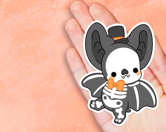 Skeleton Bright Bat - Cute Kawaii Halloween Vinyl Sticker | Laptop Sticker |  Water bottle Sticker | Waterproof Sticker Decal | Gift