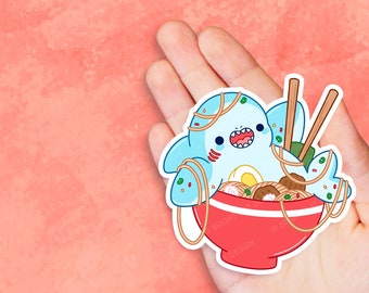 Ramen Hai - Niedlicher Kawaii Vinyl Aufkleber | Laptop Aufkleber | Wasserflasche Aufkleber | Wasserdichter Aufkleber | Geschenk