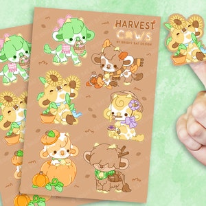 Harvest Cows Sticker Sheets - 2 Pack |  Kawaii Cute Stickers Kiss-cut Journal Planner Autumn Fall Cow Stickers