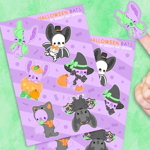 Halloween Bright Bat Sticker Sheets - 2 Pack |  Kawaii Cute Stickers Kiss-cut Journal Planner Spooky Halloween Stickers