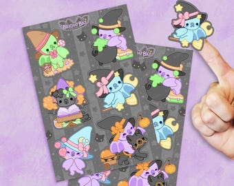 Witchy Bats Sticker Sheets - 2 Pack |  Kawaii Cute Stickers Kiss-cut Journal Planner Witch Sooky Halloween Magic Stickers