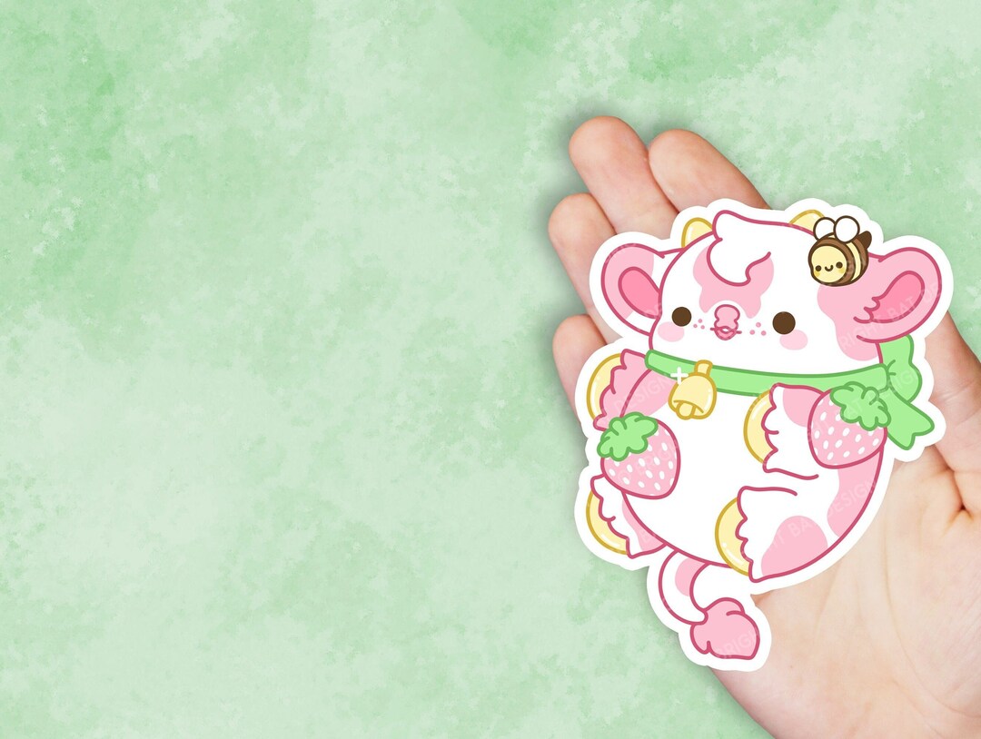 Shortcake the Strawberry Cow Nugget - Cute Kawaii Vinyl Sticker ...