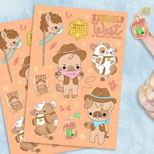 Kawaiild West Cowboy Sticker Sheets - 2 Pack |  Kawaii Cute Stickers Kiss-cut Journal Planner Wild Stickers