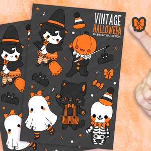Vintage Halloween Sticker Sheets   - 2 Pack |  Kawaii Cute Stickers Kiss-cut Spooky Journal Planner Stickers