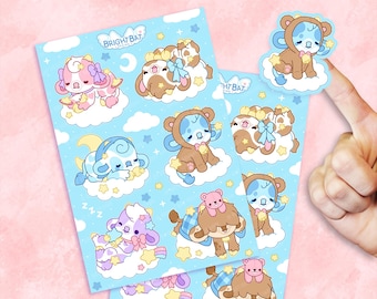 Sleepy Cows Sticker Sheets - 2 Pack |  Kawaii Cute Plant Stickers Kiss-cut Journal Planner Stickers | Gift