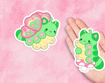 Caterpillar & Catterfly - Cute Kawaii Butterfly Vinyl Sticker | Laptop Sticker |  Water bottle Sticker | Waterproof Sticker Decal | Gift