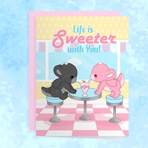 Carte de milkshake de dragon - Diner vintage mignon de dragons de Kawaii de DnD | Carte de Saint-Valentin | de voeux | Cadeau Saint-Valentin