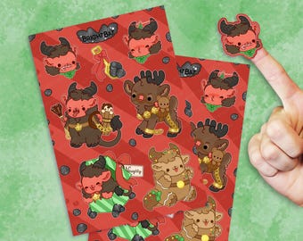 Cute Krampus Sticker Sheets - 2 Pack |  Kawaii Stickers Kiss-cut Christmas Holiday Funny Naughty Coal