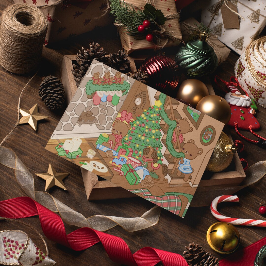 Teddy Bear Christmas Greeting Card - Cute Kawaii Illustrated Christmas ...